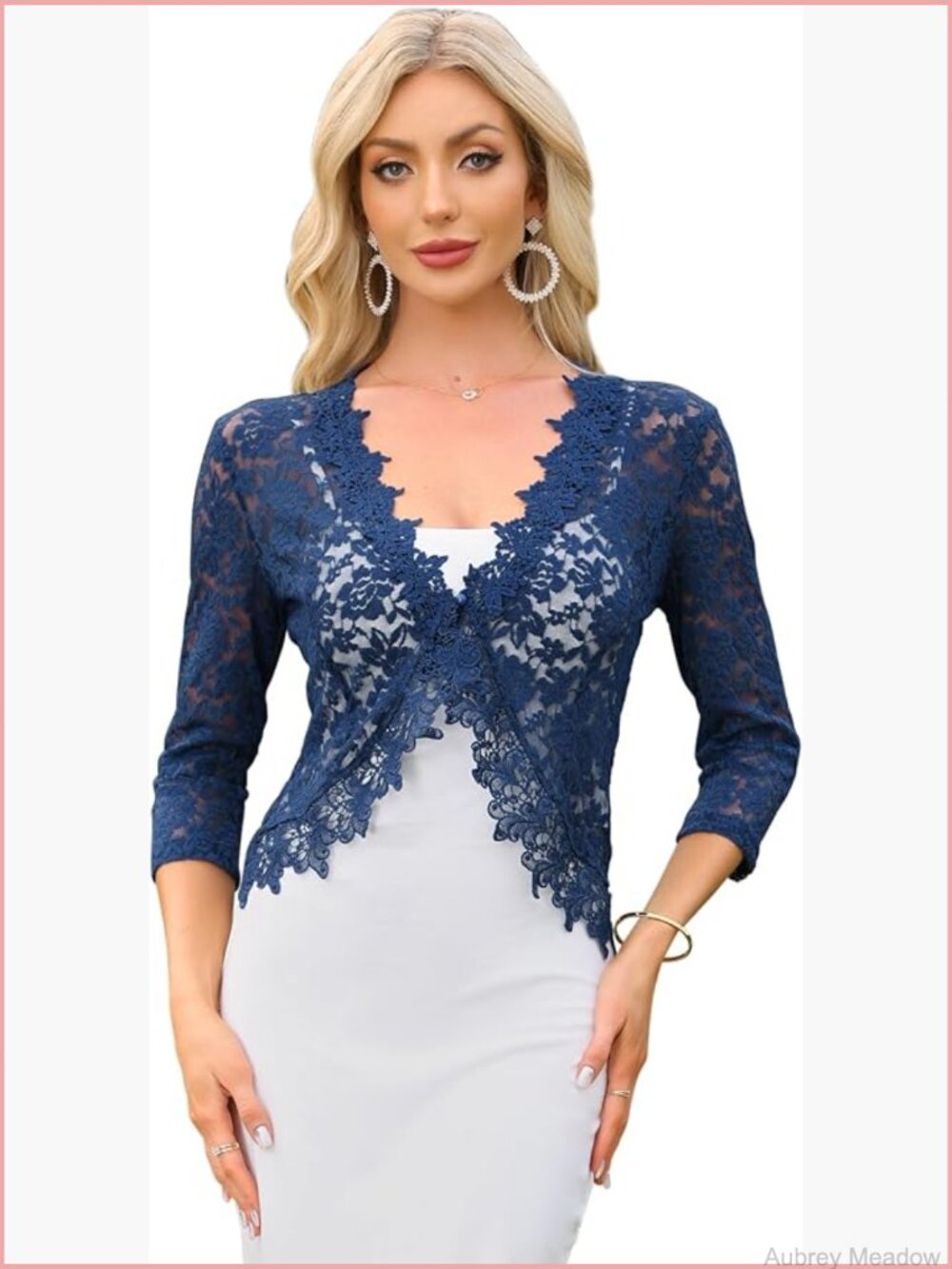 Floral Lace Bolero Cardigan 3/4 Sleeve Shrug Evening Formal Elegant